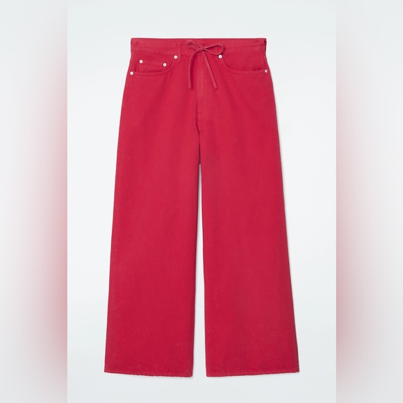 COS Wide Leg Red Drawstring Denim Jean Trousers - Picture 3 of 12